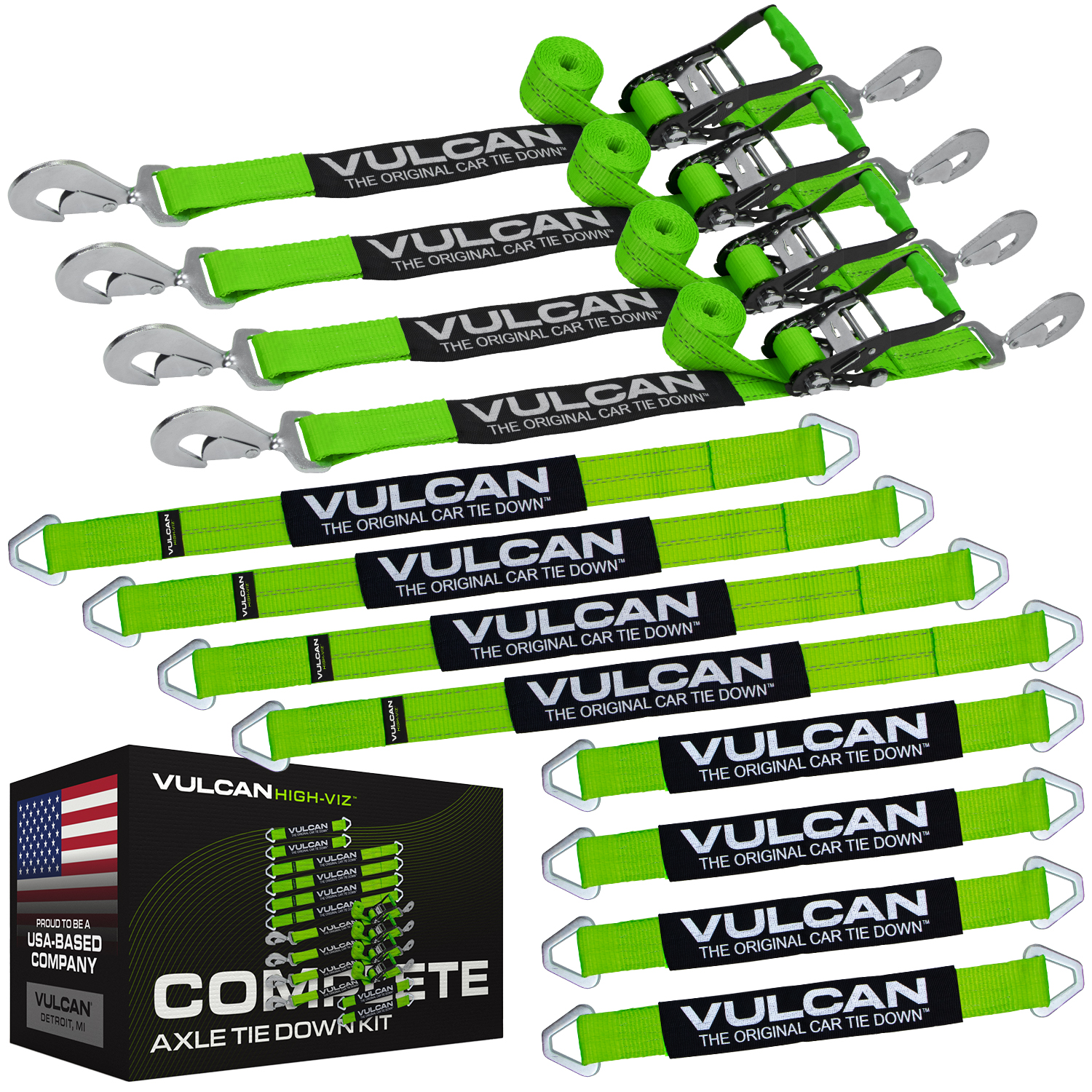 VULCAN Complete Axle Strap Tie Down Kits with Snap Hook Ratchet