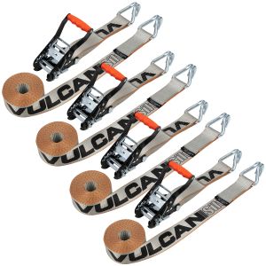 Scratch And Dent VULCAN Ratchet Strap with Wire Hooks - 2 Inch x 15 Foot - 4 Pack - Silver Series - 3,300 Pound Safe Working Load