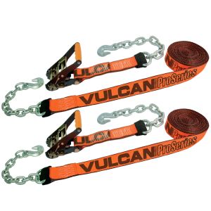 VULCAN Ratchet Strap with Chain Anchors - 2 Inch x 27 Foot, 2 Pack - 3,600 Pound Safe Working Load
