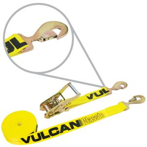 VULCAN Ratchet Strap with Snap Hooks - 2 Inch - Classic Yellow - 3,300 Pound Safe Working Load
