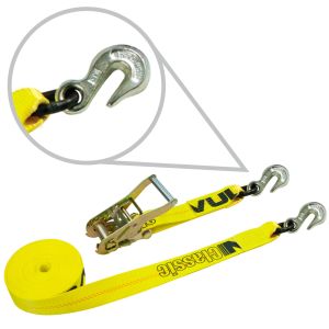 VULCAN Ratchet Strap with Chain Grab Hooks - 2 Inch - 3,300 Pound Safe Working Load