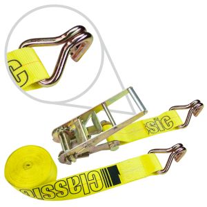 VULCAN Ratchet Strap with Wire Hooks - 3 Inch - Classic Yellow - 5,000 Pound Safe Working Load