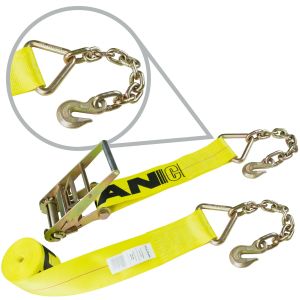 Scratch And Dent VULCAN Ratchet Strap with Chain Anchors - 4 Inch x 30 Foot - Classic Yellow - 5,400 Pound Safe Working Load