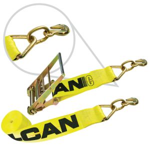 VULCAN Ratchet Strap with Grab Hooks - 4 Inch - Classic Yellow - 5,400 Pound Safe Working Load