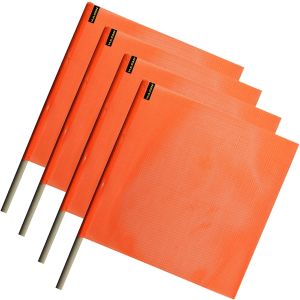 VULCAN Safety Flag with Dowel - Bright Orange - Vinyl Coated Nylon Mesh Construction - 18 Inch x 18 Inch - 4 Pack
