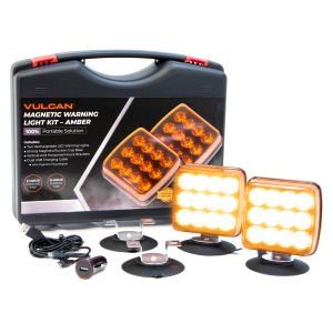 VULCAN Amber LED Flashing Warning Light Kit For Oversize Loads, Trucks, Trailers, SUVs And Boats - Includes Horizontal And Vertical Magnetic Suction Cup Mounts