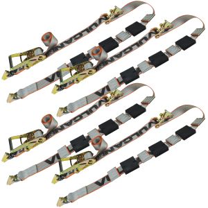 Safe Working Load Vulcan Classic Yellow Series 1-Ply Flexible Axle Tie Down Combo Strap w/Snap Hook Ratchet 3,300 lbs. 2 x 102 Pack of 4 