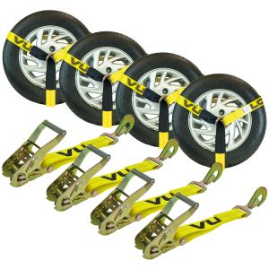 VULCAN Car Tie Down - Twisted Snap Hooks - Lasso Style - 2 Inch x 96 Inch - 4 Pack - Classic Yellow - 3,300 Pound Safe Working Load