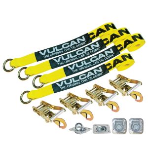 VULCAN Exotic Car Rim Tie Down Set with Flush Mount Pan Fittings - 2 Inch x 144 Inch, 4 Straps - 3,300 Pound Safe Working Load