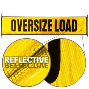 VULCAN Oversize Load Banner with Heavy Duty Stretch Cords and Metal Hooks - Reflective - 18 Inch x 84 Inch
