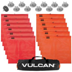 VULCAN Complete Heavy Duty Flags and Magnets Kit - Includes 12 Magnets, 6 Orange Flags, 6 Red Flags, and A High-Viz Vented Storage Bag