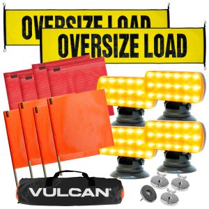VULCAN Flags, Oversize Load Banners, and Magnets Kit - Includes 2 Stretch Cord Oversize Load Banners, 4 Magnets, 4 Red Flags, 4 Orange Flags, 4 Amber Flashers, and A Vented Storage Bag