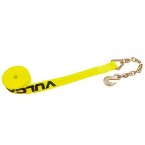 VULCAN Winch Strap with Chain Anchor - 2 Inch - Classic Yellow - 3,600 Pound Safe Working Load