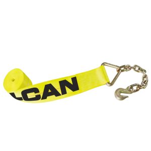 VULCAN Winch Strap with Chain Anchor - 4 Inch - Classic Yellow - 5,400 Pound Safe Working Load