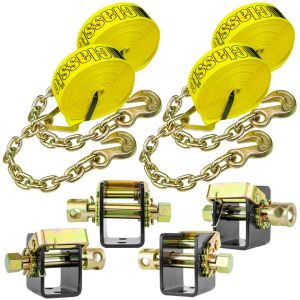 VULCAN Lashing Winch and Chain Anchor Winch Strap Kit - 2 Inch - 3,300 Pound Safe Working Load