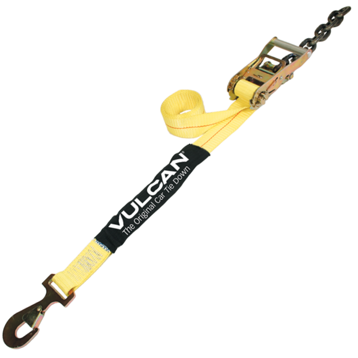 VULCAN Car Tie Down with Flat Chain Tail Ratchet - Snap Hook - 96 Inch -  3,300 Pound Safe Working Load