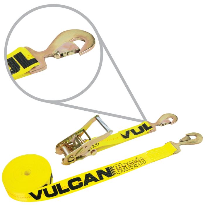  VULCAN Ratchet Strap with Snap Hooks - 2 Inch x 30 Foot -  Classic Yellow - 3,300 Pound Safe Working Load : Tools & Home Improvement