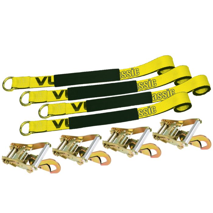 VULCAN Lasso Style Auto Tie Down with Snap Hooks - 2 Inch x 96 Inch, 4 Pack  - 3,300 Pound Safe Working Load