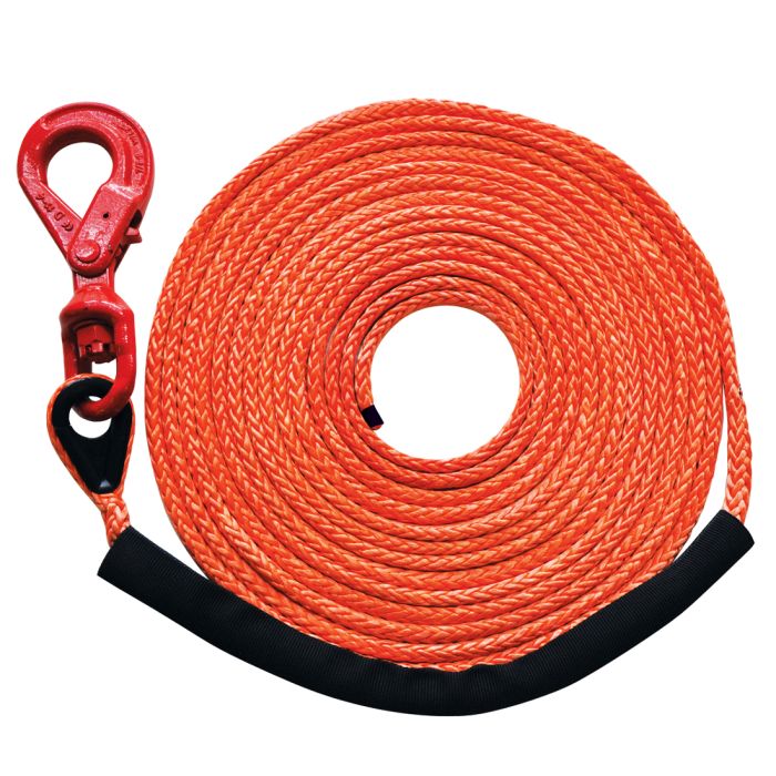 VULCAN Dyneema Synthetic Rope Winch Line - Locking Swivel Hook - 3/8 Inch x  50 Foot - Orange - 16,400 Pound MBS - 4,100 Pound Safe Working Load