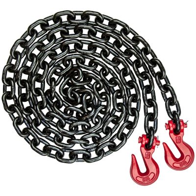 VULCAN Binder/Safety Chain with Clevis Grab Hooks - Grade 80 - 3/8 Inch x 10 Foot - 7,100 Pound Safe Working Load