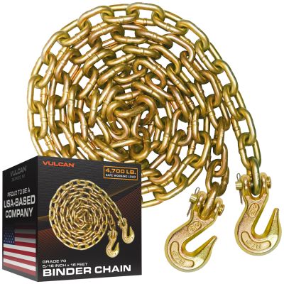VULCAN Binder Chain with Clevis Grab Hooks - Grade 70 - 5/16 Inch x 16 Foot - 4,700 Pound Safe Working Load