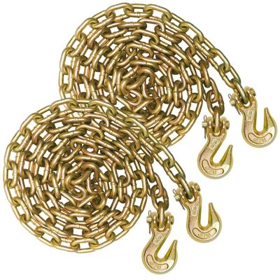 VULCAN Binder Chain with Clevis Grab Hooks - Grade 70 - 3/8 Inch x 20 Foot - 2 Pack - 6,600 Pound Safe Working Load