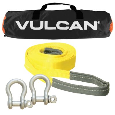 VULCAN Medium Duty Tow Kit - Includes 2 Inch x 20 Foot Tow Strap, 2 Screw Pin Shackles, and Storage Bag - 5,000 Pound Towing Capacity
