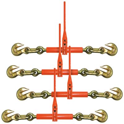 VULCAN Ratchet Style Load Binder with 2 Grab Hooks - 4 Pack - 9,200 Pound Safe Working Load (For 3/8 Inch Grade 70 or 1/2 Inch Grade 43 Chain)