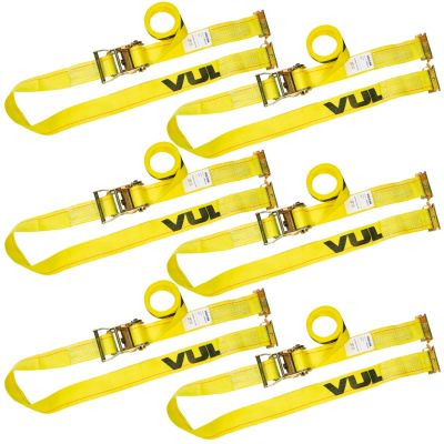VULCAN Logistic Strap For E Track - Ratchet Style - 12 Foot - 6 Pack - Classic Yellow - 1,333 Pound Safe Working Load