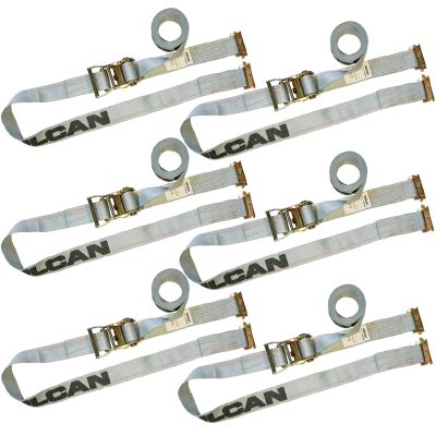 VULCAN Logistic Strap For E Track - Ratchet Style - 16 Foot - 6 Pack - Gray - 1,333 Pound Safe Working Load