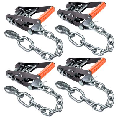 VULCAN Ratchet Buckle - Chain Anchor - 2 Inch Handle - Silver Series - 4 Pack - 3,300 Pound Safe Working Load
