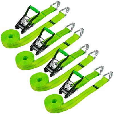 VULCAN Ratchet Strap with Wire Hooks - 2 Inch x 15 Foot - 4 Pack - High-Viz - 3,300 Pound Safe Working Load