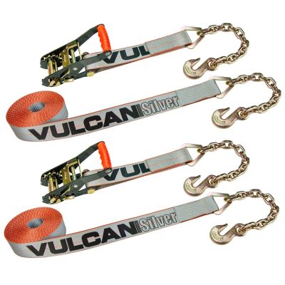 VULCAN Ratchet Strap with Chain Anchors - 2 Inch x 27 Foot - 2 Pack - Silver Series - 3,600 Pound Safe Working Load
