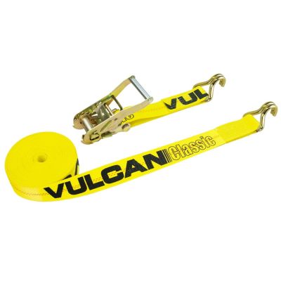 Scratch And Dent VULCAN Ratchet Strap with Wire Hooks - 2 Inch x 27 Foot - Classic Yellow - 3,300 Pound Safe Working Load