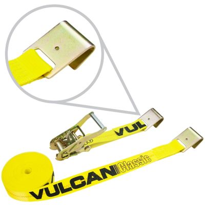 Scratch And Dent VULCAN Ratchet Strap with Flat Hooks - 2 Inch x 30 Foot - Classic Yellow - 3,300 Pound Safe Working Load