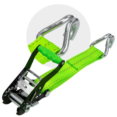 VULCAN 2 Inch Wide Handle Ratchet Buckle with Webbing and Wire J-Hook - High-Viz - 3,300 Pound Safe Working Load