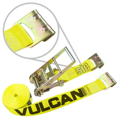 VULCAN Ratchet Strap with Flat Hooks - 3 Inch x 20 Foot - Classic Yellow - 5,000 Pound Safe Working Load