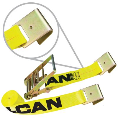 Scratch And Dent VULCAN Ratchet Strap with Flat Hooks - 4 Inch x 27 Foot - Classic Yellow - 5,400 Pound Safe Working Load
