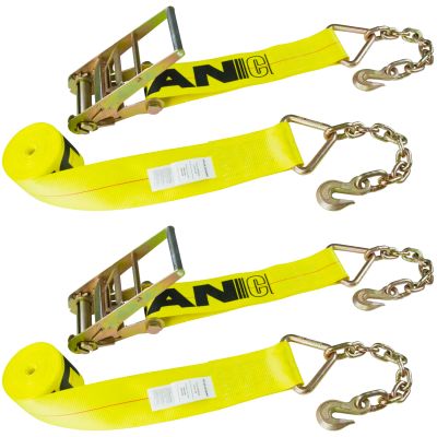 VULCAN Ratchet Strap with Chain Anchors - 4 Inch x 30 Foot - Classic Yellow - 5,400 Pound Safe Working Load