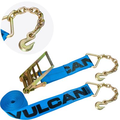 VULCAN Ratchet Strap with Chain Anchors - 4 Inch x 30 Foot - 6,600 Pound Safe Working Load