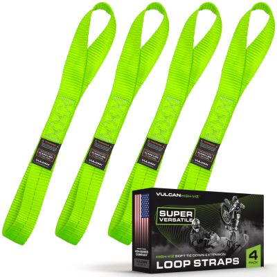 VULCAN Soft Loop Straps - 1.6" x 17" - 3X Stronger Than 1" Straps - Green - (4) Loop Tie Down Extension Straps - Attach To Handlebars, Struts, Axles - For ATVs, UTVs, Snowmobiles, Jet Skis
