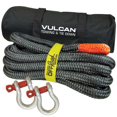 VULCAN Off-Road Double Braided Recovery Rope Kit with 1-1/4 Inch x 30 Foot Rope - Two Shackles and Vented Storage Bag - 52,300 Pound Breaking Strength - Orange - Black
