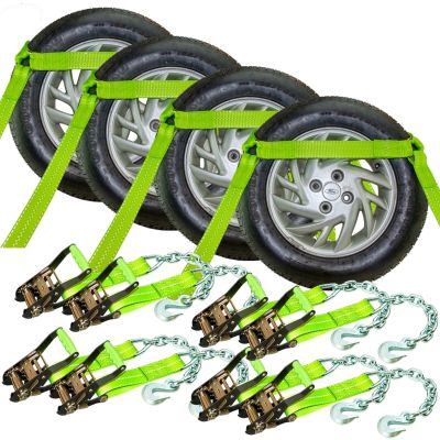 VULCAN Car Tie Down with Chain Anchors - Side Rail - 4 Pack - High-Viz - 3,300 Pound Safe Working Load