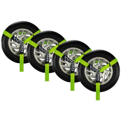 VULCAN Wheel Dolly Tire Harness with Universal O-Ring - 2 Inch x 96 Inch - 4 Pack - High-Viz - 3,300 Pound Safe Working Load - Straps Only - Ratchets Sold Separately