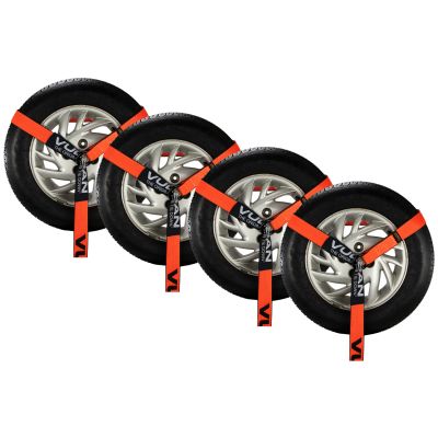 VULCAN Wheel Dolly Tire Harness with Universal O-Ring - 2 Inch x 96 Inch - 4 Pack - PROSeries - 3,300 Pound Safe Working Load - Straps Only - Ratchets Sold Separately
