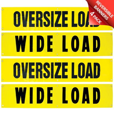 VULCAN Wide Load/Oversize Load Banner with Heavy Duty Brass Banner Grommets - Reversible - 18 Inch x 84 Inch - 4 Pack