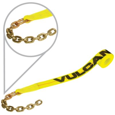 VULCAN Winch Strap with Chain Tail - 2 Inch - Classic Yellow - 3,300 Pound Safe Working Load