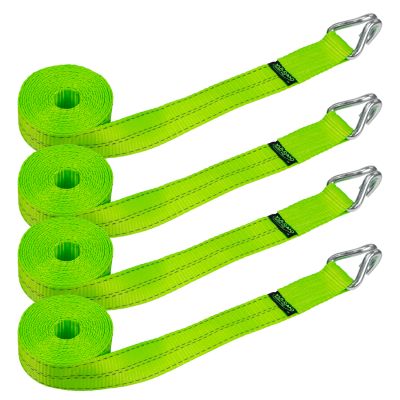 VULCAN Winch Strap with Heavy Wire Hook - 2 Inch x 15 Foot - 4 Pack - High-Viz - 3,300 Pound Safe Working Load