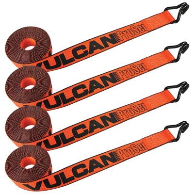 VULCAN Winch Strap with Heavy Wire Hook - 2 Inch x 15 Foot - 4 Pack - PROSeries - 3,300 Pound Safe Working Load