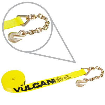 VULCAN Winch Strap with Chain Anchor - 2 Inch x 30 Foot - Classic Yellow - 3,600 Pound Safe Working Load